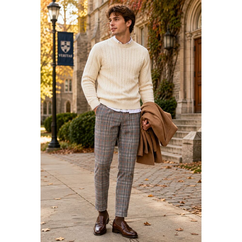 Forever 21 Men’s L Gray Rust Glen Plaid Pull-On Ankle Pants Preppy